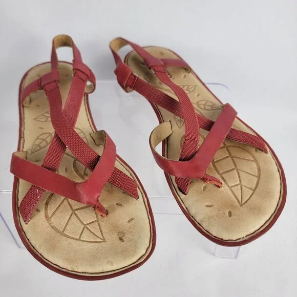 BORN Women's 8 Red Strappy Summer Sandals Flats Leather Boho Casual - Picture 10 of 12